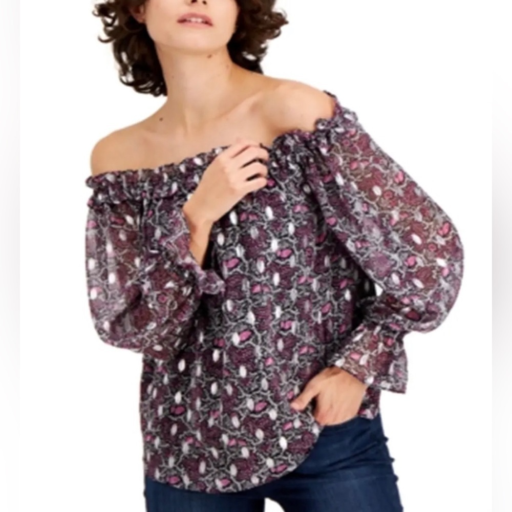INC International Concepts Off-The-Shoulder Peasant Top Margaret Floral Size S - Picture 2 of 9